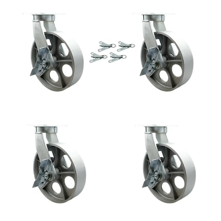 Service Caster 10'' Heavy Duty Semi Steel Cast Iron Caster Set with Brake and Swivel Lock, 4PK CRAN-SCC-KP92S1030-SSR-SLB-BSL-4